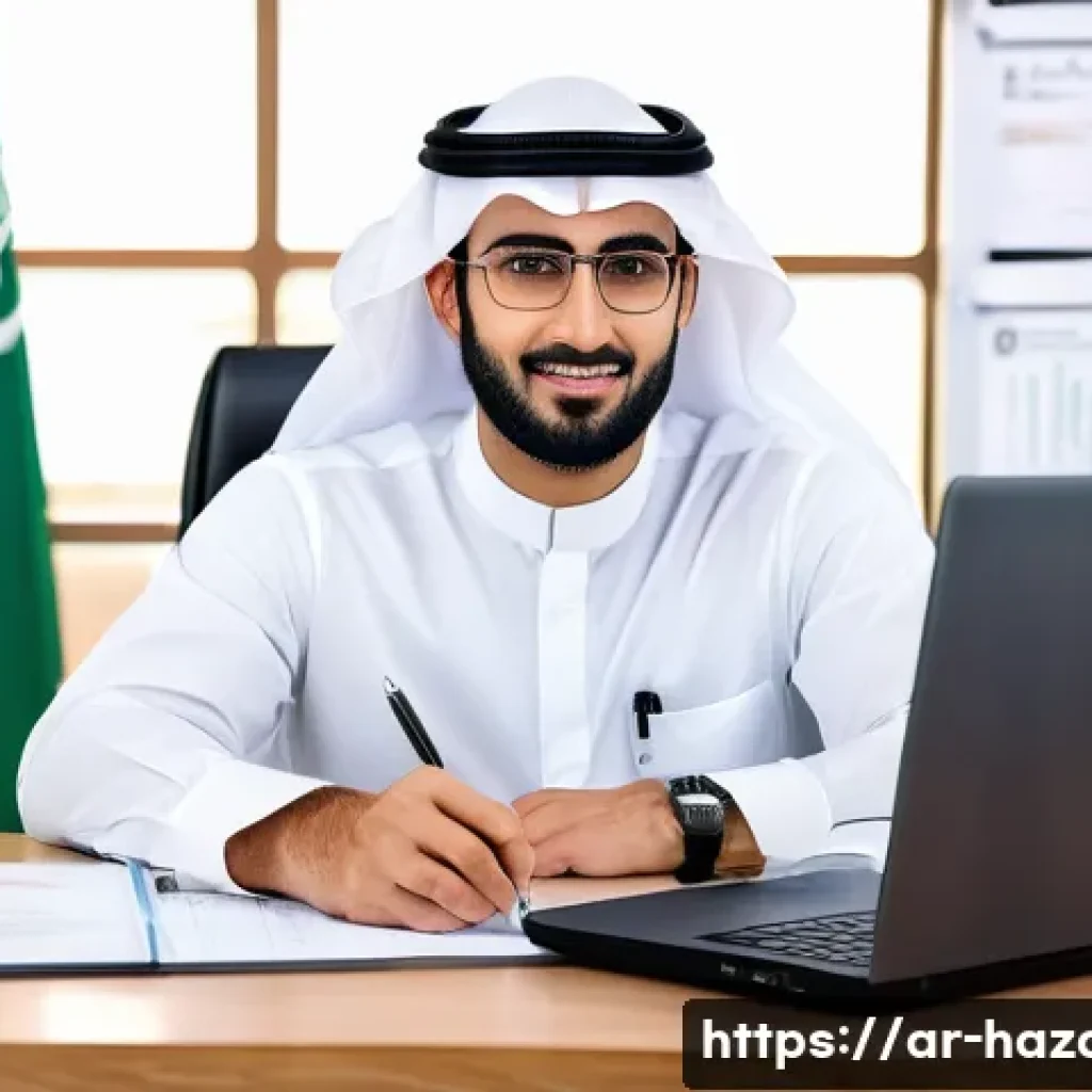 위험물관리사 자격증 시험 접수 방법 - A professional Arabic man in his early 30s wearing business casual attire, sitting at a modern desk ...