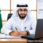 Home 16 위험물관리사 자격증 시험 접수 방법 - A professional Arabic man in his early 30s wearing business casual attire, sitting at a modern desk ...