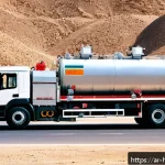 Home 21 위험물관리사 실무에서의 위험물 운반 절차 - A detailed scene of a modern hazardous materials transport truck designed for flammable liquids, fea...