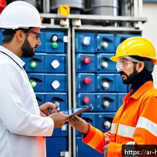 위험물관리사와 소방안전관리의 차이점 - A detailed industrial safety scene in a modern Middle Eastern chemical plant, showing a chemical ris...