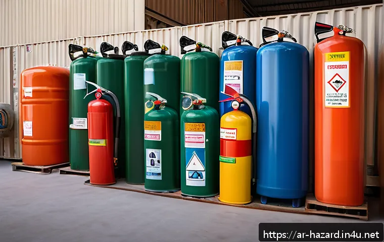 위험물관리사 시험 출제 경향 파악하기 - A detailed scene of a hazardous materials storage facility in a Middle Eastern industrial zone, show...